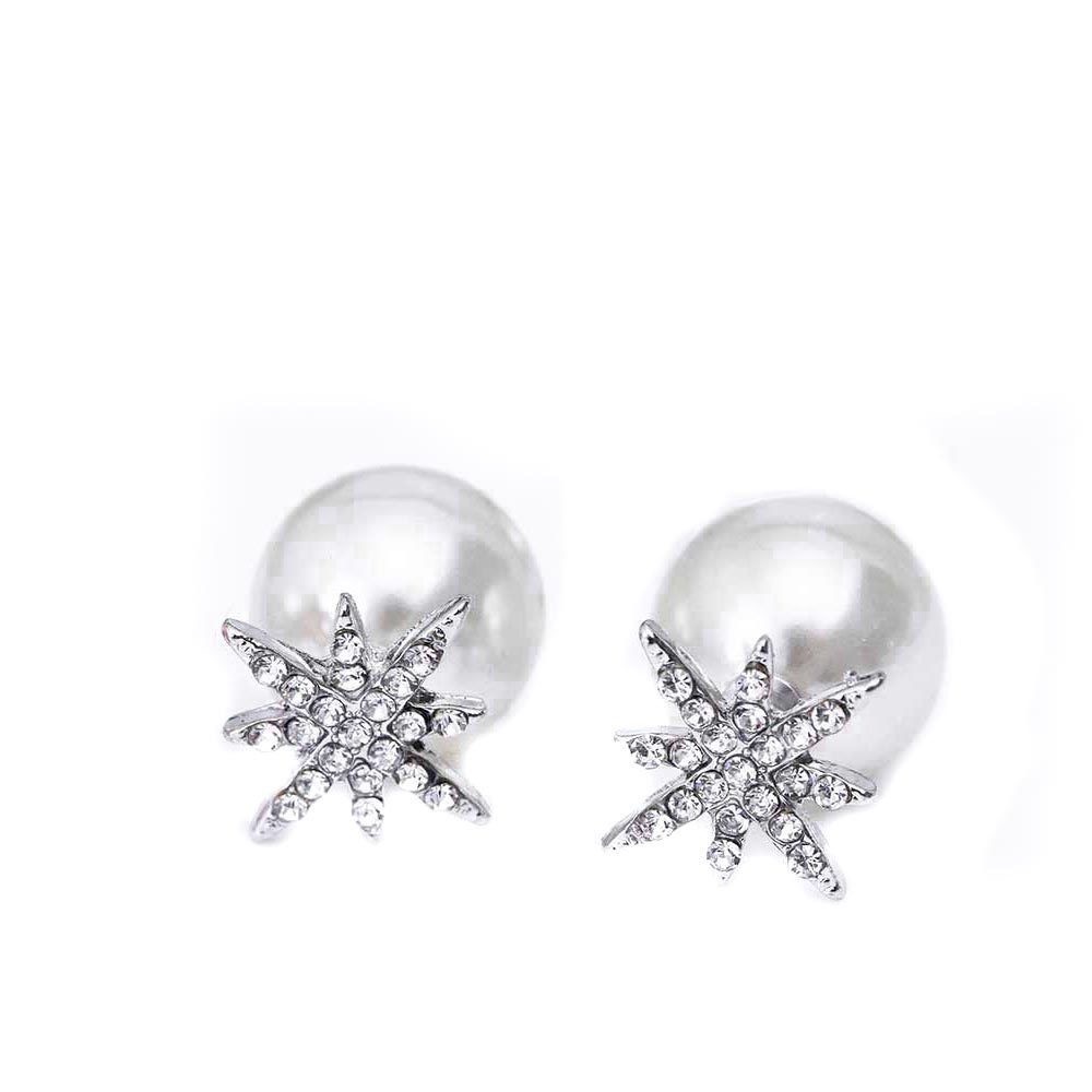 Double sided crystal pearl earrings stud dressy - Picture 7 of 8